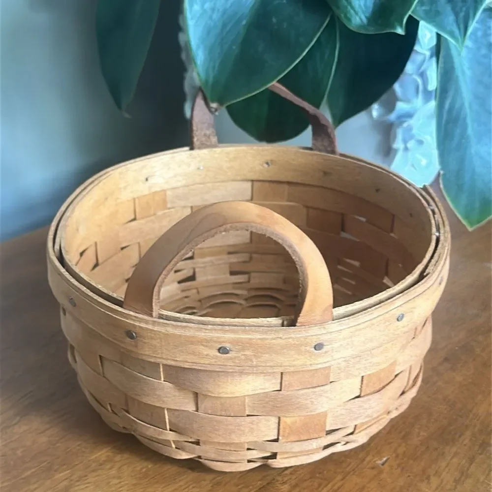 Longaberger Woven Tan Basket with Leather Handles!